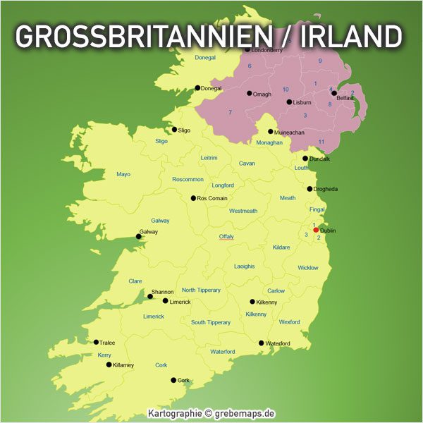 PowerPoint-Karte Großbritannien Irland mit Provinzen, Karte PowerPoint England, Karte PowerPoint Großbritannien, PowerPoint-Karte Irland Schottland Wales England