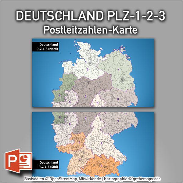 PowerPoint-Karte Deutschland Postleitzahlen PLZ-1-2-3, Karte PowerPoint Deutschland PLZ, Karte PowerPoint Deutschland Postleitzahlen, Karte PowerPoint Deutschland PLZ 1-stellig, Karte PowerPoint Deutschland PLZ 2-stellig, Karte PowerPoint Deutschland PLZ 3-stellig