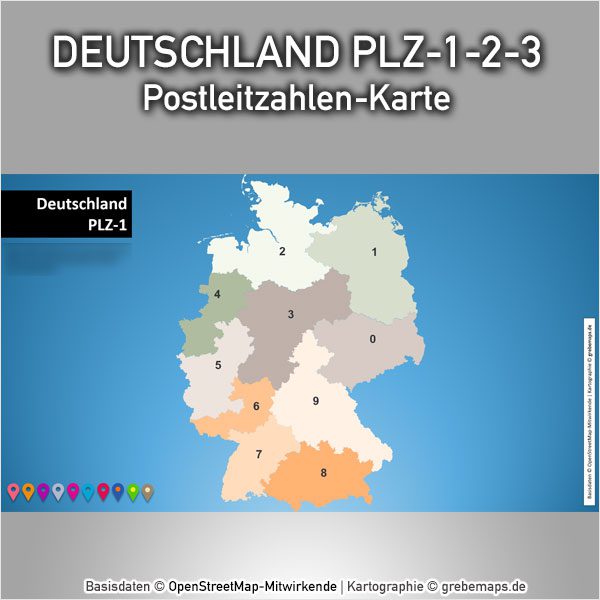 PowerPoint-Karte Deutschland Postleitzahlen PLZ-1-2-3, Karte PowerPoint Deutschland PLZ, Karte PowerPoint Deutschland Postleitzahlen, Karte PowerPoint Deutschland PLZ 1-stellig, Karte PowerPoint Deutschland PLZ 2-stellig, Karte PowerPoint Deutschland PLZ 3-stellig