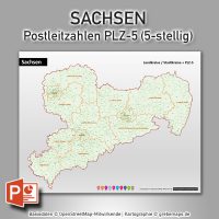 PowerPoint-Karte Sachsen Postleitzahlen PLZ-5 (5-stellig) mit Landkreisen, Karte PowerPoint Sachsen Lankreise,  Karte PowerPoint Sachsen Postleitzahlen,  Karte PowerPoint Sachsen PLZ,  Karte PowerPoint Sachsen PLZ-5,  Karte PowerPoint Sachsen PLZ 5-stellig