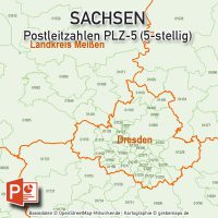 PowerPoint-Karte Sachsen Postleitzahlen PLZ-5 (5-stellig) mit Landkreisen, Karte PowerPoint Sachsen Lankreise,  Karte PowerPoint Sachsen Postleitzahlen,  Karte PowerPoint Sachsen PLZ,  Karte PowerPoint Sachsen PLZ-5,  Karte PowerPoint Sachsen PLZ 5-stellig