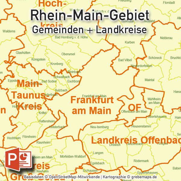 Powerpoint Karte Rhein Main Gebiet Gemeinden Landkreise Grebemaps B2b Kartenshop