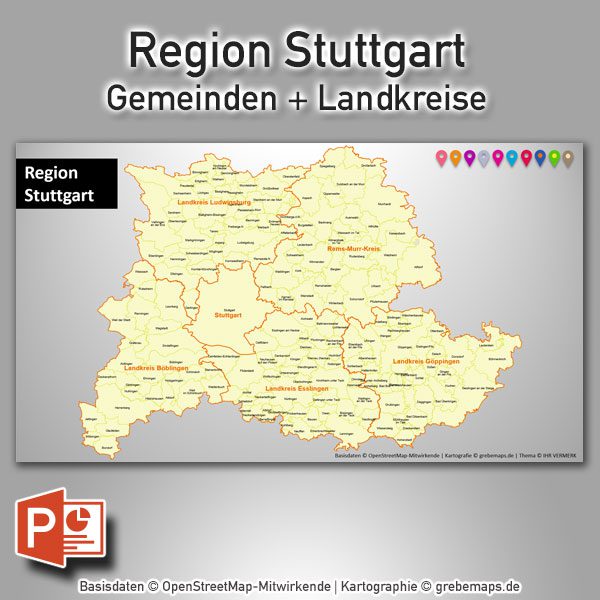 Powerpoint Karte Region Stuttgart Gemeinden Landkreise Grebemaps B2b Kartenshop