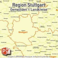 PowerPoint-Karte Region Stuttgart Gemeinden Landkreise, Karte PowerPoint Region Stuttgart Gemeinden, Karte PowerPoint Region Stuttgart Landkreise, Vektorkarte PowerPoint Region Stuttgart Gemeinden Landkreise