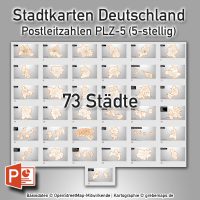 PowerPoint-Karte Stadtkarten Postleitzahlen PLZ-5 Deutschland (PLZ 5-stellig) – 73 Städte, Karte PowerPoint Postleitzahlen Berlin Hamburg München Köln