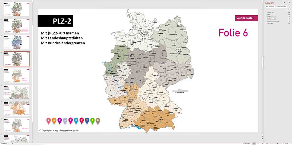 Deutschland PowerPoint-Karte Postleitzahlen PLZ-2 mit Bitmap-Karten, Karte PLZ Deutschland