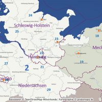 PowerPoint-Karte Deutschland Postleitzahlen PLZ-2 (2-stellig) mit Landkreisen Bundesländern (DIN A2) ausgewählten Orten, PLZ-Karte Deutschland PowerPoint, PLZ-2-Karte Deutschland PowerPoint. Karte PLZ-2 Deutschland PowerPoint, Karte PLZ 2-stellig Deutschland PowerPoint