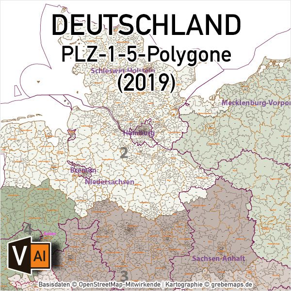 Postleitzahlen-Karte Deutschland mit Landkreisen Bundesländern Ortsnamen PLZ-5 Vektorkarte (2019), Postleitzahlen Karte Deutschland Vektor für Illustrator, Karte Deutschland PLZ Vektor, PLZ-Karte Deutschland 5-stellig, PLZ5-Karte Deutschland, PLZ-5 Karte, Postleitzahlenkarte, Karte Plz Gebiete, Plz Deutschland, Plz Gebiete Deutschland Karte, Postleitzahlengebiete Deutschland,