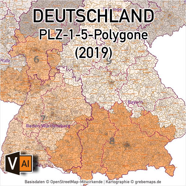 Postleitzahlen-Karte Deutschland mit Landkreisen Bundesländern Ortsnamen PLZ-5 Vektorkarte (2019), Postleitzahlen Karte Deutschland Vektor für Illustrator, Karte Deutschland PLZ Vektor, PLZ-Karte Deutschland 5-stellig, PLZ5-Karte Deutschland, PLZ-5 Karte, Postleitzahlenkarte, Karte Plz Gebiete, Plz Deutschland, Plz Gebiete Deutschland Karte, Postleitzahlengebiete Deutschland,