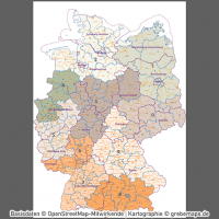 Postleitzahlen-Karte Deutschland PLZ-1-2 mit Landkreisen Bundesländern Orte Vektorkarte (2019),PLZ-Karte Deutschland 2-stellig mit Landkreisen, PLZ-Karte Vektor Deutschland, AI-Datei, editierbar, download, Karte Postleitzahlen Deutschland