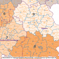 Postleitzahlen-Karte Deutschland PLZ-1-2 mit Landkreisen Bundesländern Orte Vektorkarte (2019),PLZ-Karte Deutschland 2-stellig mit Landkreisen, PLZ-Karte Vektor Deutschland, AI-Datei, editierbar, download, Karte Postleitzahlen Deutschland