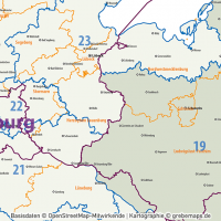 Postleitzahlen-Karte Deutschland PLZ-1-2 mit Landkreisen Bundesländern Orte Vektorkarte (2019),PLZ-Karte Deutschland 2-stellig mit Landkreisen, PLZ-Karte Vektor Deutschland, AI-Datei, editierbar, download, Karte Postleitzahlen Deutschland