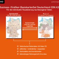 Business-/Grafiker-BasiskartenSet Deutschland Landkreise Autobahnen Orte Postleitzahlen PLZ-1-2 Vektorkarte DIN A3 (2019), Karten-Bundle bestehend aus zwei Deutschlandkarten. Karteninhalte können Sie hin und her kopieren.