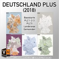 Deutschland Postleitzahlenkarte Landkreise Gemeinden Vektorkarte - BUNDLE mit 5 Karten (2018), Gemeindekarte, Landkreiskarte, Postleitzahlenkarte, Karte Gemeinden, Karte Landkreise, Karte Postleitzahlen Deutschland, download, AI-Datei, editierbar, ebenen-separiert