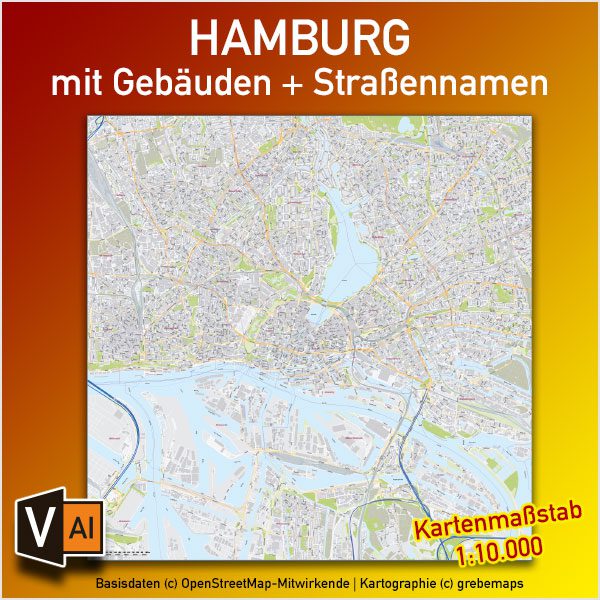 Hamburg Stadtplan Gebäude Strassennamen Vektorkarte, Stadtplan Hamburg, Landkarte Hamburg, Hamburg Stadtplan Straßennamen, Vektorkarte Stadtplan Hamburg, Hamburg-City Stadtplan