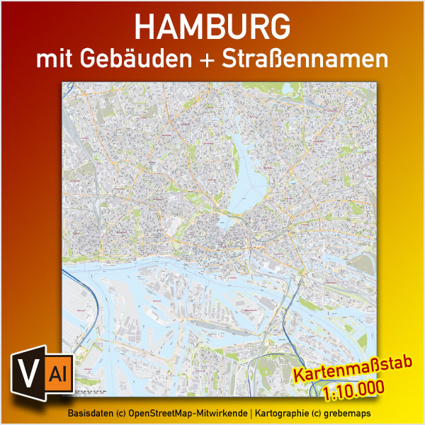 Hamburg Stadtplan Gebäude Strassennamen Vektorkarte, Stadtplan Hamburg, Landkarte Hamburg, Hamburg Stadtplan Straßennamen, Vektorkarte Stadtplan Hamburg, Hamburg-City Stadtplan