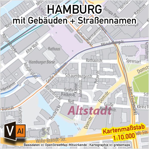 Hamburg Stadtplan Gebäude Strassennamen Vektorkarte, Stadtplan Hamburg, Landkarte Hamburg, Hamburg Stadtplan Straßennamen, Vektorkarte Stadtplan Hamburg, Hamburg-City Stadtplan