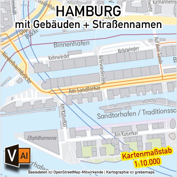 Hamburg Stadtplan Gebäude Strassennamen Vektorkarte, Stadtplan Hamburg, Landkarte Hamburg, Hamburg Stadtplan Straßennamen, Vektorkarte Stadtplan Hamburg, Hamburg-City Stadtplan