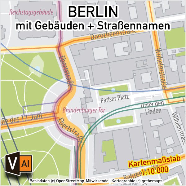 Berlin Stadtplan Gebäude Strassennamen Vektorkarte, Karte Berlin Vektor, Stadtplan Berlin Straßen, Vektorkarte Stadtplan Berlin Gebäude, Vektorkarte Berlin, Berlin Stadtplan editierbar, AI-Datei, Illustrator Karte Berlin