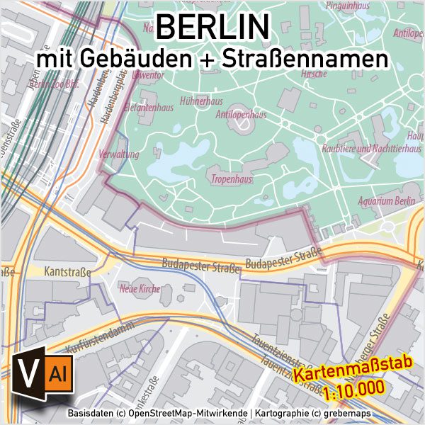 Berlin Stadtplan Gebäude Strassennamen Vektorkarte, Karte Berlin Vektor, Stadtplan Berlin Straßen, Vektorkarte Stadtplan Berlin Gebäude, Vektorkarte Berlin, Berlin Stadtplan editierbar, AI-Datei, Illustrator Karte Berlin