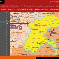 Deutschland Postleitzahlenkarte PLZ-1-5 mit Landkreisen Bundesländern Ortsnamen Vektorkarte (2020), Karte PLZ 5-stellig Deutschland, Vektorkarte PLZ Deutschland, Karte Vektor Deutschland PLZ, AI, Datei, download, editierbar, bearbeitbar