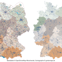 Deutschland Postleitzahlenkarte PLZ-1-5 mit Landkreisen Bundesländern Ortsnamen Vektorkarte (2020), Karte PLZ 5-stellig Deutschland, Vektorkarte PLZ Deutschland, Karte Vektor Deutschland PLZ, AI, Datei, download, editierbar, bearbeitbar