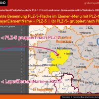 Deutschland Postleitzahlenkarte PLZ-1-2-5 mit Landkreisen Bundesländern Ortsnamen Vektorkarte (2020), Karte PLZ Deutschland, PLZ-Karte Deutschland Vektor, PLZ-5 Karte Deutschland, editierbar, AI, Download