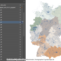 Deutschland Postleitzahlenkarte PLZ-1-2-5 mit Landkreisen Bundesländern Ortsnamen Vektorkarte (2020), Karte PLZ Deutschland, PLZ-Karte Deutschland Vektor, PLZ-5 Karte Deutschland, editierbar, AI, Download