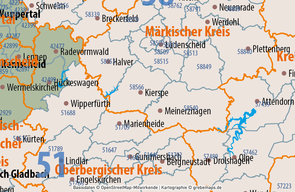 Deutschland Postleitzahlenkarte PLZ-1-2-5 mit Landkreisen Bundesländern Ortsnamen Vektorkarte (2020), Karte PLZ Deutschland, PLZ-Karte Deutschland Vektor, PLZ-5 Karte Deutschland, editierbar, AI, Download
