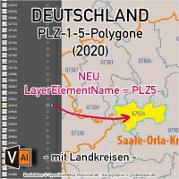 Deutschland Postleitzahlenkarte PLZ-1-5 mit Landkreisen Bundesländern Ortsnamen Vektorkarte (2020), Karte PLZ 5-stellig Deutschland, Vektorkarte PLZ Deutschland, Karte Vektor Deutschland PLZ, AI, Datei, download, editierbar, bearbeitbar