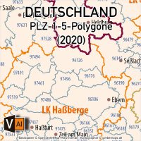 Deutschland Postleitzahlenkarte PLZ-1-5 mit Landkreisen Bundesländern Ortsnamen Vektorkarte (2020), Karte PLZ 5-stellig Deutschland, Vektorkarte PLZ Deutschland, Karte Vektor Deutschland PLZ, AI, Datei, download, editierbar, bearbeitbar