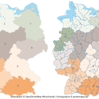 Deutschland Postleitzahlenkarte PLZ-1-2-3 mit Landkreisen Bundesländern Autobahnen Orten Vektorkarte, PLZ-3-Karte Deutschland, Karte PLZ-3 3-stellig Deutschland, AI, download, editierbar, Vektorgrafik