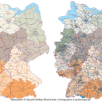 Deutschland Postleitzahlenkarte PLZ-1-2-3 mit Landkreisen Bundesländern Autobahnen Orten Vektorkarte, PLZ-3-Karte Deutschland, Karte PLZ-3 3-stellig Deutschland, AI, download, editierbar, Vektorgrafik