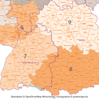 Deutschland Postleitzahlenkarte PLZ-1-2-3 mit Landkreisen Bundesländern Autobahnen Orten Vektorkarte, PLZ-3-Karte Deutschland, Karte PLZ-3 3-stellig Deutschland, AI, download, editierbar, Vektorgrafik