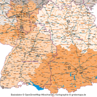 Deutschland Postleitzahlenkarte PLZ-1-2-3 mit Landkreisen Bundesländern Autobahnen Orten Vektorkarte, PLZ-3-Karte Deutschland, Karte PLZ-3 3-stellig Deutschland, AI, download, editierbar, Vektorgrafik