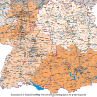 Deutschland Postleitzahlenkarte PLZ-1-2-3 mit Landkreisen Bundesländern Autobahnen Orten Vektorkarte, PLZ-3-Karte Deutschland, Karte PLZ-3 3-stellig Deutschland, AI, download, editierbar, Vektorgrafik