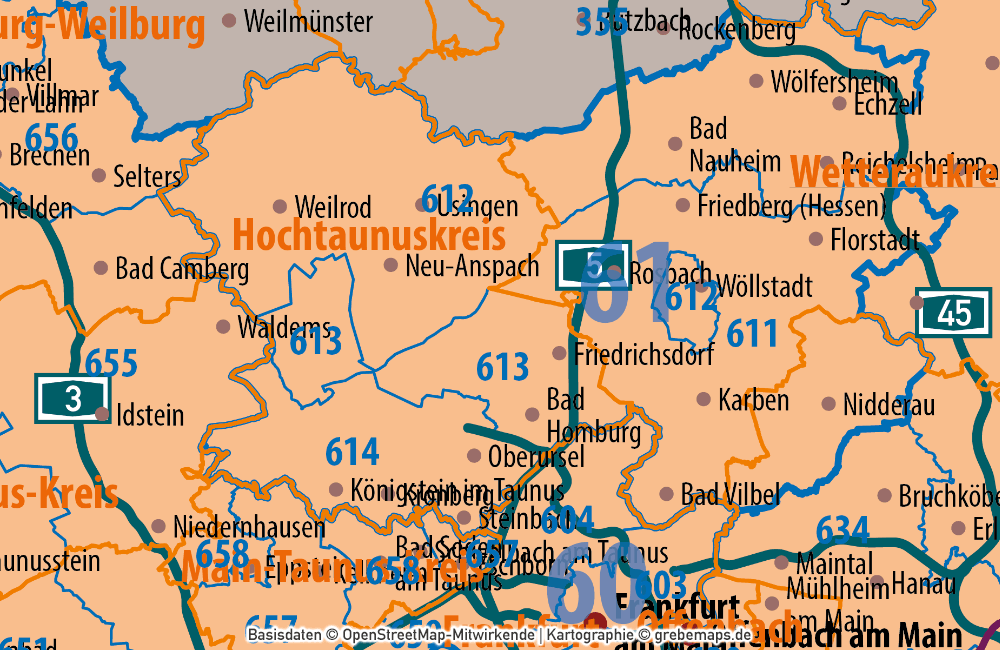 Deutschland Postleitzahlenkarte PLZ-1-2-3 mit Landkreisen Bundesländern Autobahnen Orten Vektorkarte, PLZ-3-Karte Deutschland, Karte PLZ-3 3-stellig Deutschland, AI, download, editierbar, Vektorgrafik