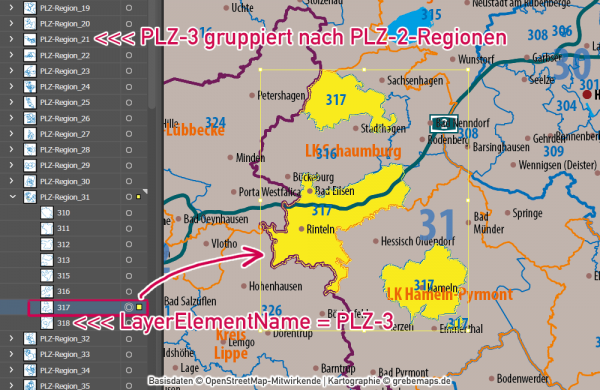 Deutschland Postleitzahlenkarte PLZ-1-2-3 mit Landkreisen Bundesländern Autobahnen Orten Vektorkarte, PLZ-3-Karte Deutschland, Karte PLZ-3 3-stellig Deutschland, AI, download, editierbar, Vektorgrafik