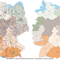 Deutschland Postleitzahlenkarte PLZ-1-2 mit Landkreisen Bundesländern Autobahnen Orte Vektorkarte, PLZ-2-Karte Deutschland, Karte PLZ-2 Deutschland Vektor, AI, download, editierbar, Karte Vektor Deutschland PLZ