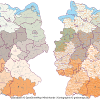 Deutschland Postleitzahlenkarte PLZ-1-2 mit Landkreisen Bundesländern Autobahnen Orte Vektorkarte, PLZ-2-Karte Deutschland, Karte PLZ-2 Deutschland Vektor, AI, download, editierbar, Karte Vektor Deutschland PLZ