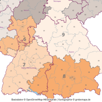 Deutschland Postleitzahlenkarte PLZ-1-2 mit Landkreisen Bundesländern Autobahnen Orte Vektorkarte, PLZ-2-Karte Deutschland, Karte PLZ-2 Deutschland Vektor, AI, download, editierbar, Karte Vektor Deutschland PLZ