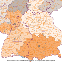 Deutschland Postleitzahlenkarte PLZ-1-2 mit Landkreisen Bundesländern Autobahnen Orte Vektorkarte, PLZ-2-Karte Deutschland, Karte PLZ-2 Deutschland Vektor, AI, download, editierbar, Karte Vektor Deutschland PLZ