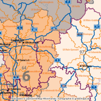 Deutschland Postleitzahlenkarte PLZ-1-2 mit Landkreisen Bundesländern Autobahnen Orte Vektorkarte, PLZ-2-Karte Deutschland, Karte PLZ-2 Deutschland Vektor, AI, download, editierbar, Karte Vektor Deutschland PLZ