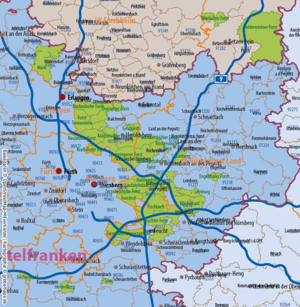 Bayern Vektorkarte Gemeinden Landkreise Postleitzahlen PLZ-5 Regierungsbezirke Autobahnen, Karte Bayern Gemeinden, Gemeindekarte Bayern, Karte Bayern Landkreise, Karte Bayern Postleitzahlen, PLZ-Karte Bayern, PLZ-5-Karte Bayern, AI, download, editierbar