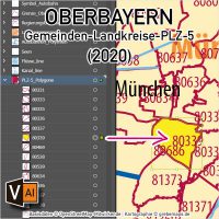 Oberbayern Vektorkarte Gemeinden Landkreise Postleitzahlen PLZ-5 Autobahnen, Karte Oberbayern Gemeinden, Karte Oberbayern Postleitzahlen, PLZ-5 Karte Oberbayern, PLZ-Karte Oberbayern, Karte Oberbayern Vektor, Karte Oberbayern administrativ, Vektorkarte Oberbayern Gemeinden, AI, download, editierbar, ebenen-separiert