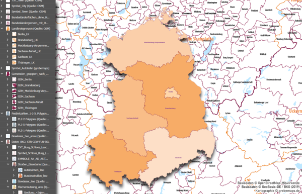 Ostdeutschland Vektorkarte Landkreise Gemeinden Postleitzahlen PLZ-5 Bundesländer, Karte Brandenburg Gemeinden, Karte Thüringen PLZ, Karte Sachsen Gemeinden, Karte Mecklenburg-Vorpommern Postleitzahlen, Karte Sachsen-Anhalt Landkreise, AI, download, editierbar, ebenen-separiert