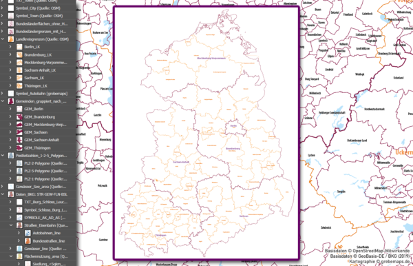 Ostdeutschland Vektorkarte Landkreise Gemeinden Postleitzahlen PLZ-5 Bundesländer, Karte Brandenburg Gemeinden, Karte Thüringen PLZ, Karte Sachsen Gemeinden, Karte Mecklenburg-Vorpommern Postleitzahlen, Karte Sachsen-Anhalt Landkreise, AI, download, editierbar, ebenen-separiert