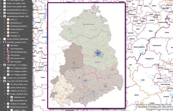 Ostdeutschland Vektorkarte Landkreise Gemeinden Postleitzahlen PLZ-5 Bundesländer, Karte Brandenburg Gemeinden, Karte Thüringen PLZ, Karte Sachsen Gemeinden, Karte Mecklenburg-Vorpommern Postleitzahlen, Karte Sachsen-Anhalt Landkreise, AI, download, editierbar, ebenen-separiert