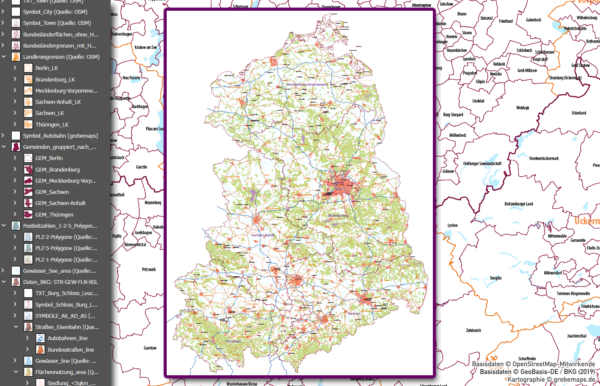 Ostdeutschland Vektorkarte Landkreise Gemeinden Postleitzahlen PLZ-5 Bundesländer, Karte Brandenburg Gemeinden, Karte Thüringen PLZ, Karte Sachsen Gemeinden, Karte Mecklenburg-Vorpommern Postleitzahlen, Karte Sachsen-Anhalt Landkreise, AI, download, editierbar, ebenen-separiert