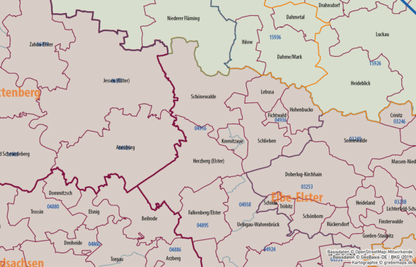 Ostdeutschland Vektorkarte Landkreise Gemeinden Postleitzahlen PLZ-5 Bundesländer, Karte Brandenburg Gemeinden, Karte Thüringen PLZ, Karte Sachsen Gemeinden, Karte Mecklenburg-Vorpommern Postleitzahlen, Karte Sachsen-Anhalt Landkreise, AI, download, editierbar, ebenen-separiert